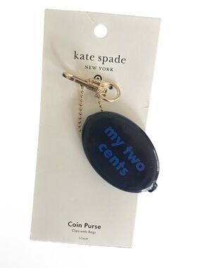kate spade navy blue 'my two cents' coin purse keychain with gold hardware